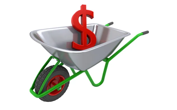 Wheelbarrow with dollar sign — Stock Photo, Image