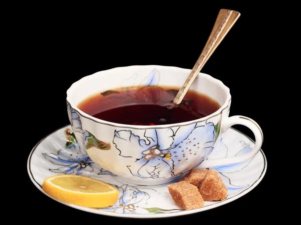 Taza de té, limón, azúcar — Foto de Stock