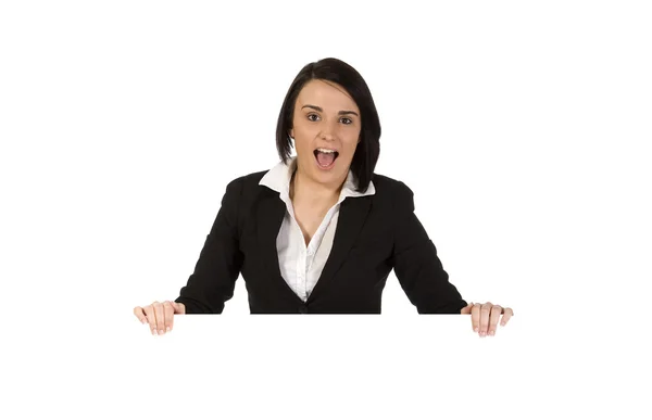 Businesswoman showing an empty board — Stock Photo, Image