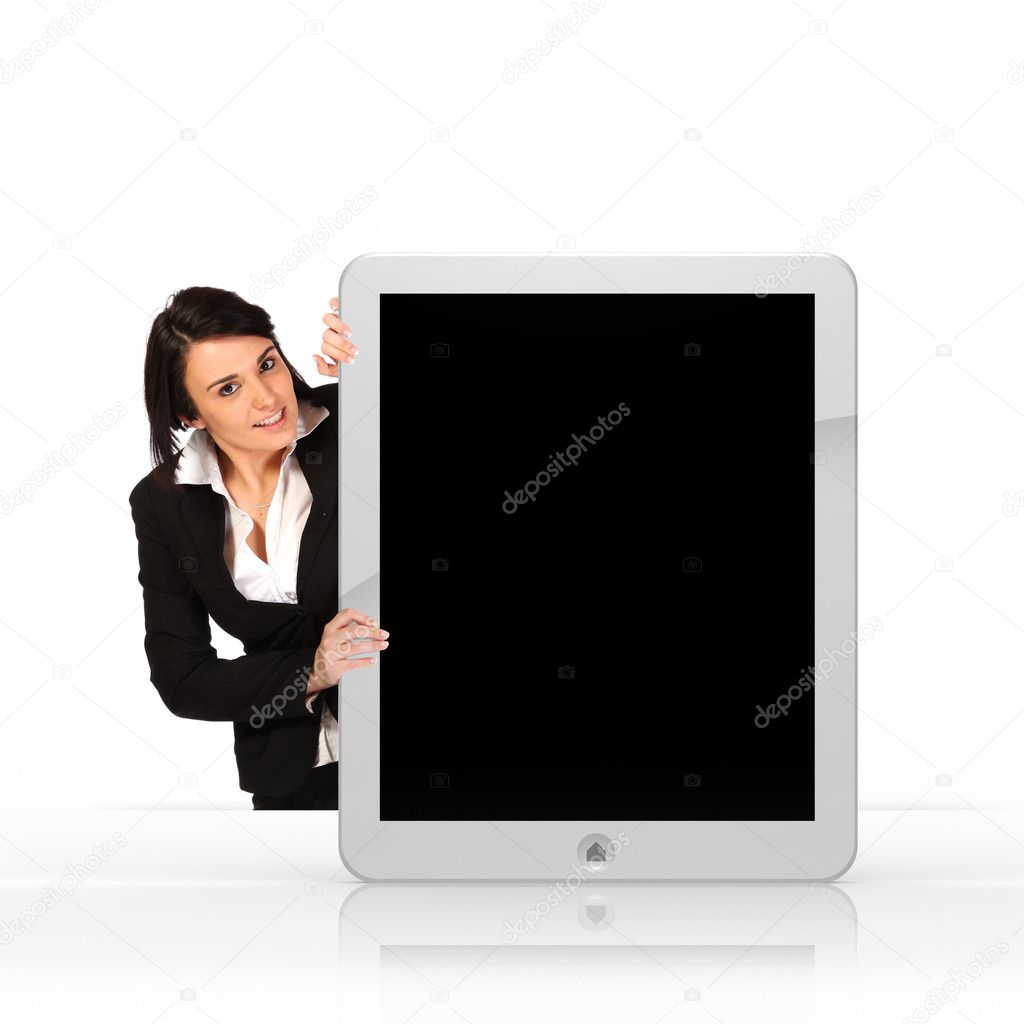 Businesswoman showing tablet