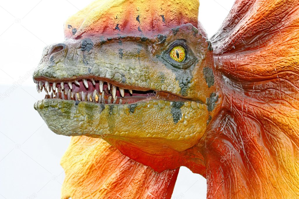 Dilophosaurus dinosaur with orange collar — Stock Photo © ELINA #9383447