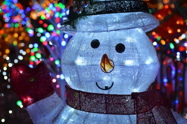 Stock image Christmas Concept With Snowman Lights At Night