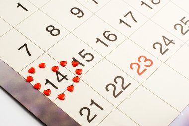 Heart on the calendar on February 14, Valentine's Day clipart