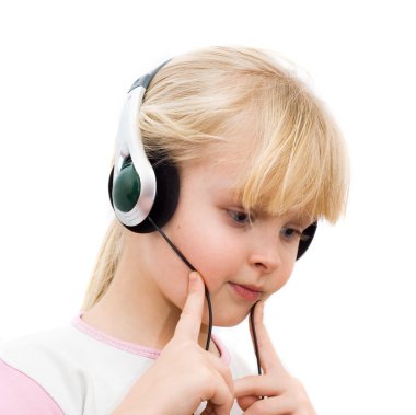 Little girl in headphones clipart
