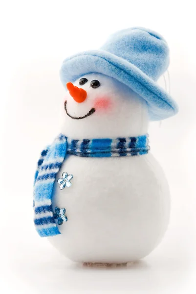 Lustiger Schneemann mit blauem Hut — Stockfoto