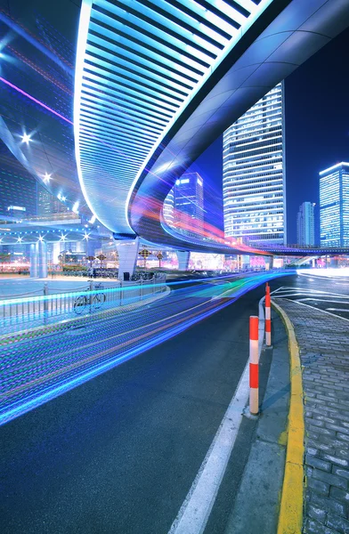 Megacity Highway at rainbow night with light trails in shanghai — Stock Photo, Image