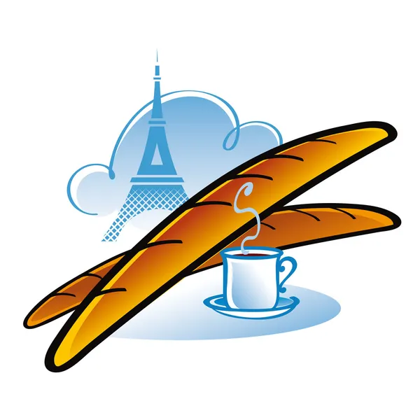 French Baguette and cup of coffee in Paris — Stock Vector