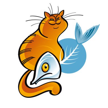 Cat and Fish Bone clipart