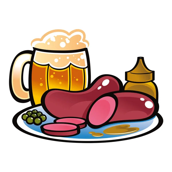 Salsicce tedesche e birra — Vettoriale Stock