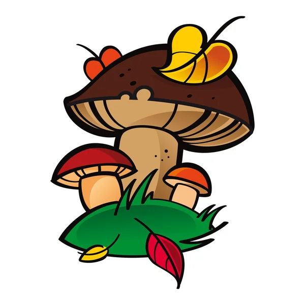 Cogumelos comida grama outono licença — Vetor de Stock