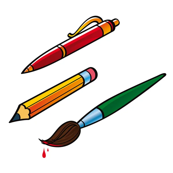 Brush Pensil Pena - Stok Vektor
