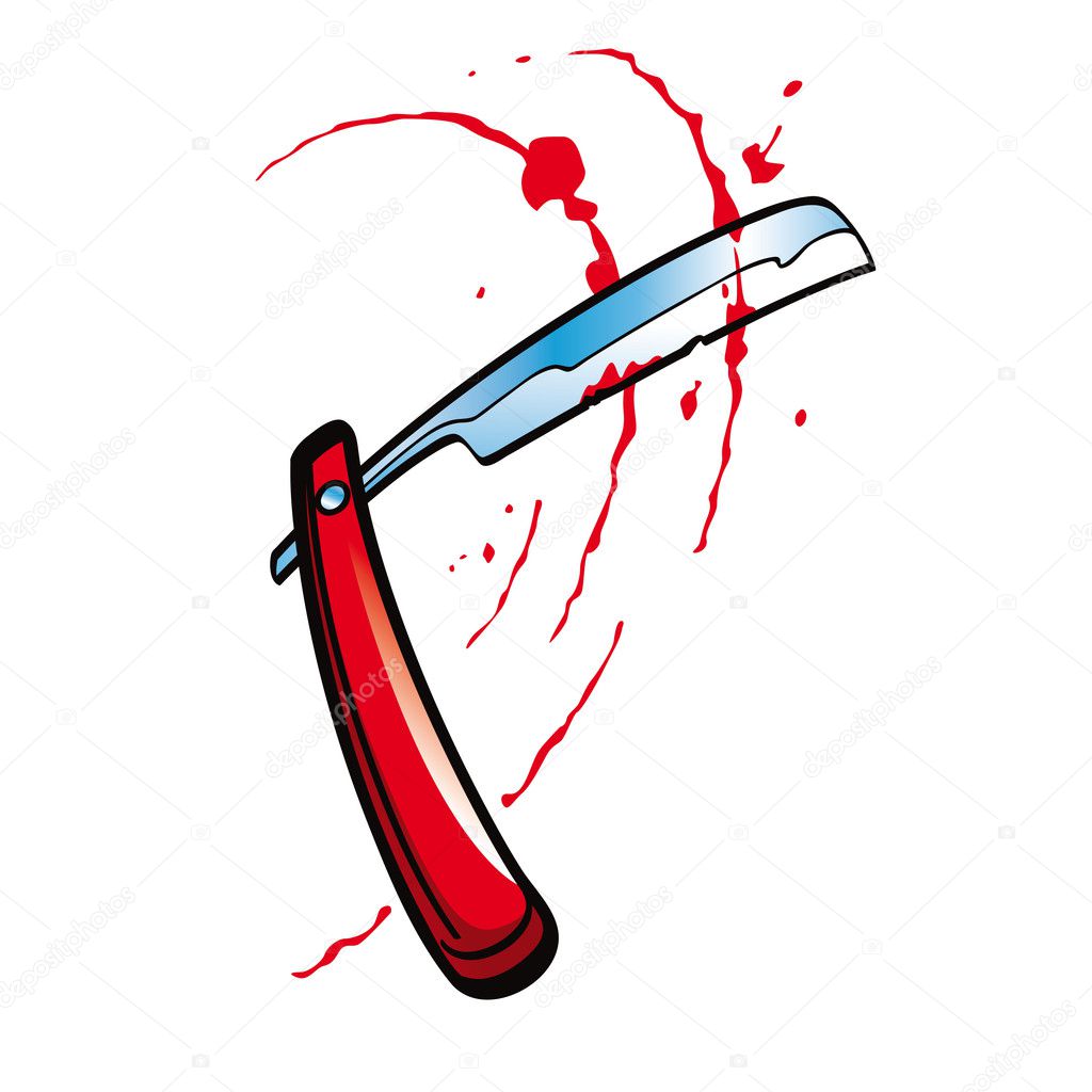 Red Straight Razor blade with splashes of blood