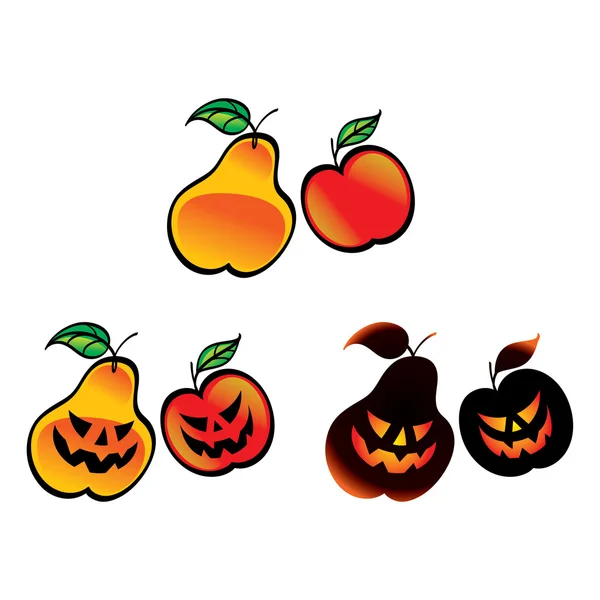 Halloween Fruits - pear apple fear horror — Stock Vector