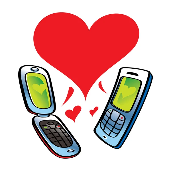 Telefones celulares falando sobre comunicação de amor — Vetor de Stock