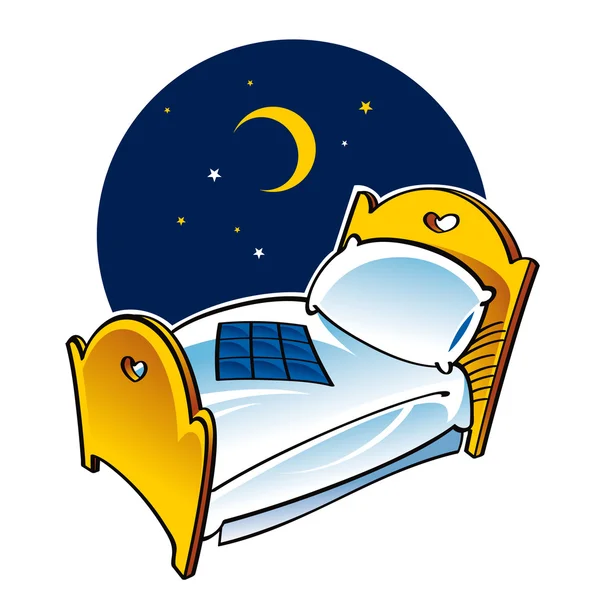 Cama sueño sueño noche luna manta almohada — Vector de stock