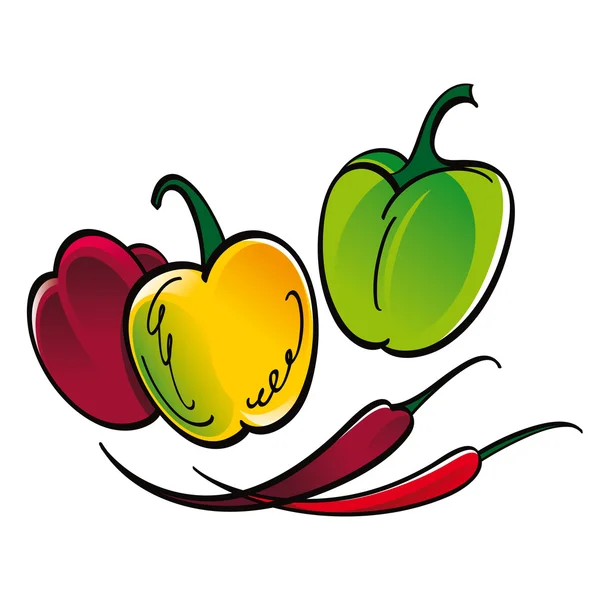 Sappige verse chili en Bulgaarse paprika plantaardige voedsel markt tuin harves — Stockvector