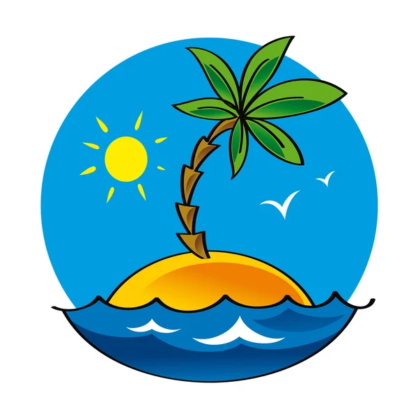 Issız ada doğanın deniz okyanus palmiye güneş yalnızlık tek başına — Stok Vektör