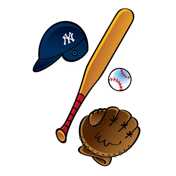 棒球套装-蝙蝠头盔球变桨手套运动游戏 — 图库矢量图片