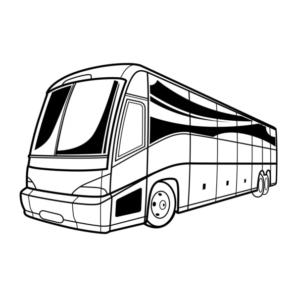 Gran vector de transporte en blanco y negro turístico Autobús de viaje en coche — Vector de stock
