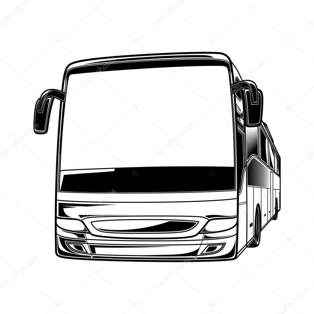 Big vector black and white transport car Bus travel traffic tourist