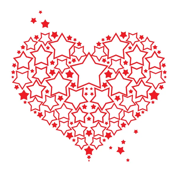 Αγάπη το σύμβολο, κόκκινη καρδιά με αστέρια διακοσμητικό στοιχείο κάρτα ημέρα του Αγίου Βαλεντίνου — Διανυσματικό Αρχείο