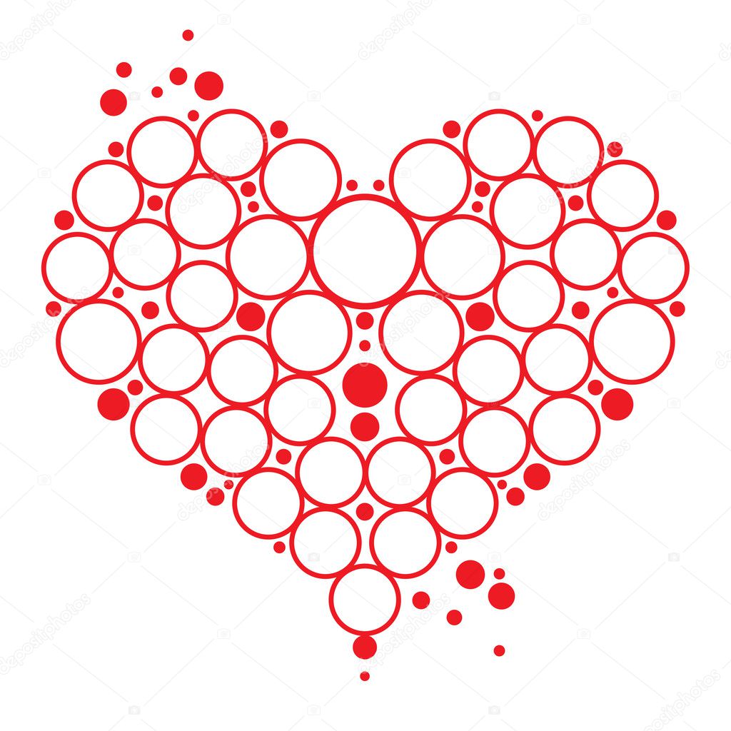 Love symbol red Heart with bubbles decorative element Valentines day postc