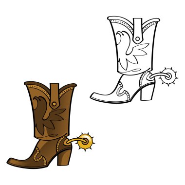 Cowboy boot shoe leather west western spur foot wear fashion clipart