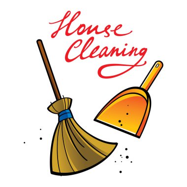 House Cleaning broom brush dust dirt service shovel clipart