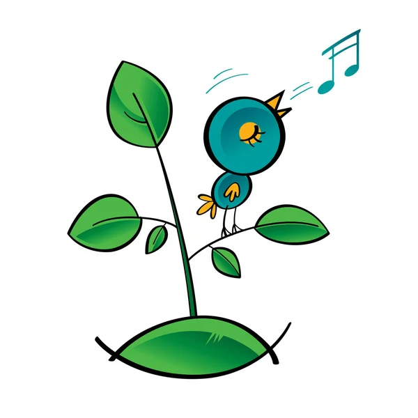 Bird zanger lied Opmerking tune plant grasgroen verlaten muziek melodie — Stockvector