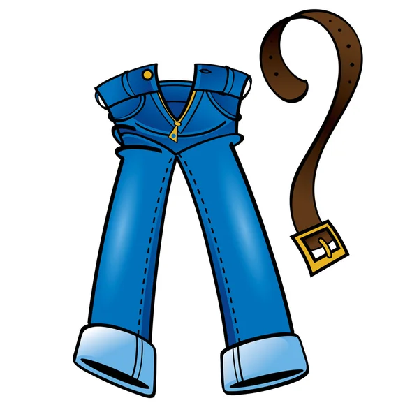 Modré bavlněné džíny módní kožený opasek oblečení nakupování — Stockový vektor