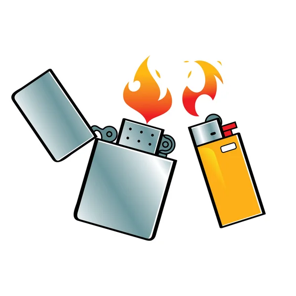 Lighters fuel steel fire flame smoking gas — Stock Vector