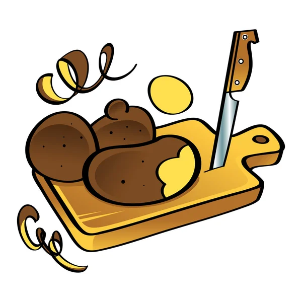 Batata vegetal comida faca mesa de madeira cozinha — Vetor de Stock