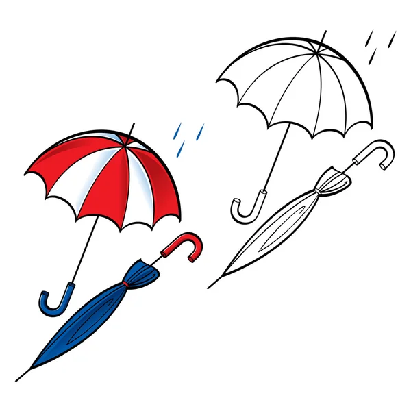 Umbrella opened closed rain weather drop protect — Stock Vector