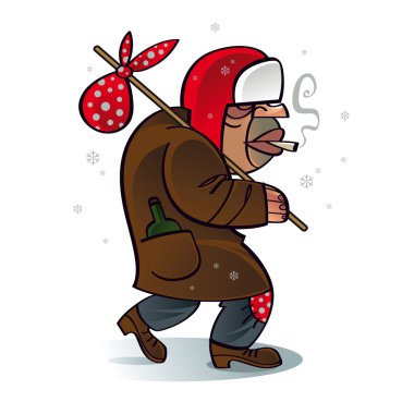 Homeless beggar hobo Santa Christmas crisis problem depression job work une clipart