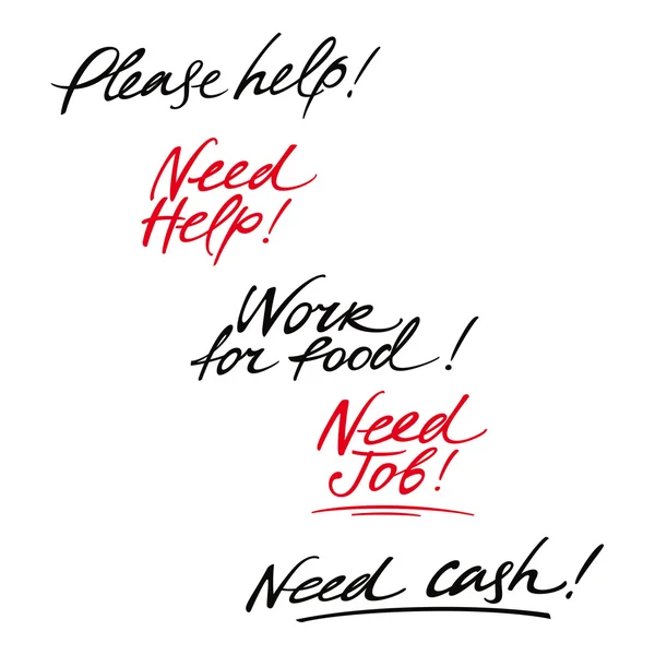 Messages d'aide besoin crise problème dépression emploi emploi chômage — Image vectorielle