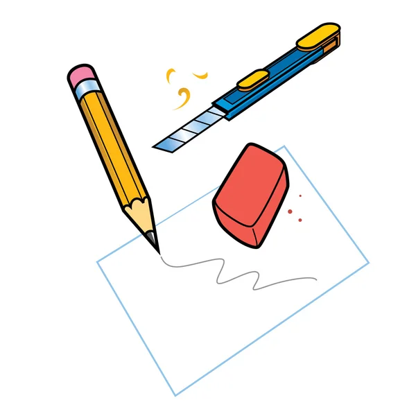 Šablony elektronické pošty nastavit list tužka kreslicí guma nůž umělec kancelářský papír — Stockový vektor