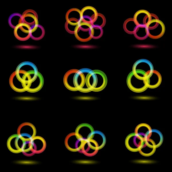 Ensemble de neuf icônes lumineuses abstraites . — Image vectorielle
