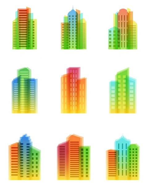 Eine Reihe heller Häuser-Ikonen. Vektorillustration. — Stockvektor
