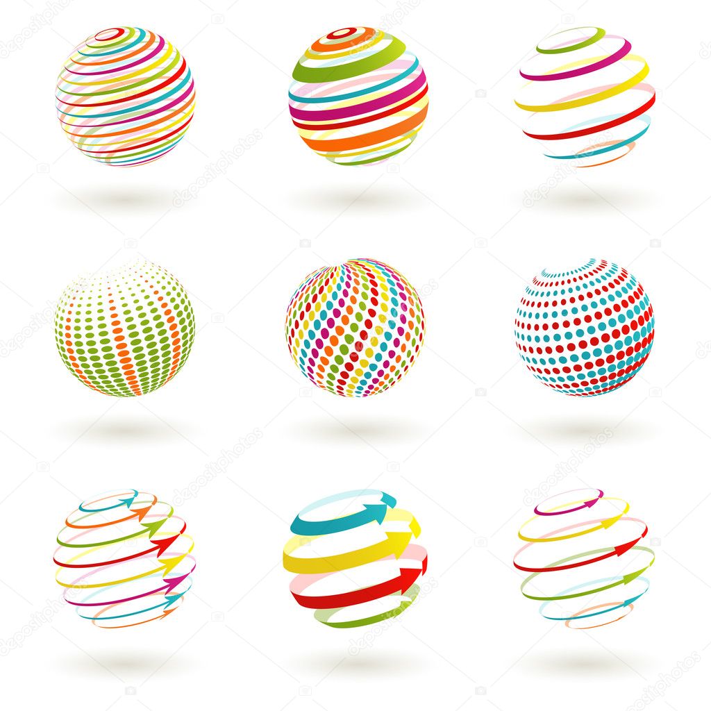 Set of abstract colorful planet icons. Vector illustration.