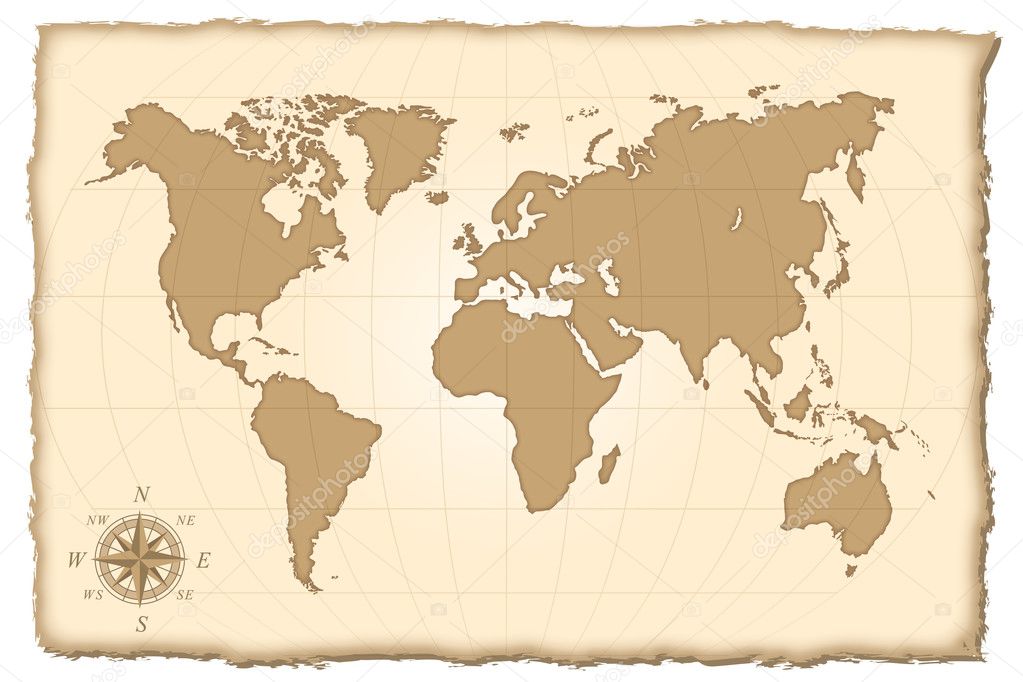 An old map of the world. Vector illustration.