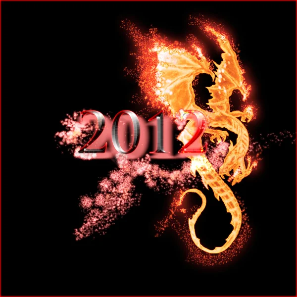 Burning dragon and 2012 year isolated — Stock Photo, Image
