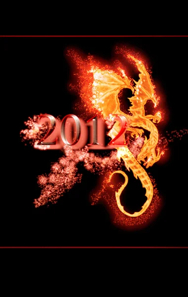 Burning dragon and 2012 year isolated — Stock Photo, Image