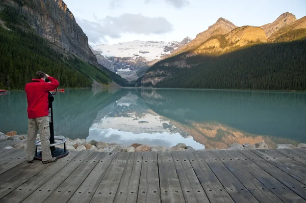 stock image A tourist at Lake Louise