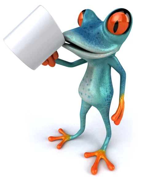 Frosch mit Kaffeebecher — Stockfoto