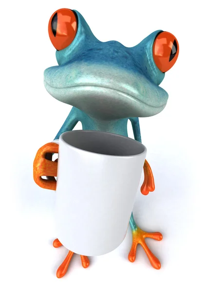 Βάτραχος με μια κούπα καφέ — Φωτογραφία Αρχείου