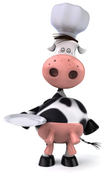 Cow chef with tray 3d — Stock Photo, Image