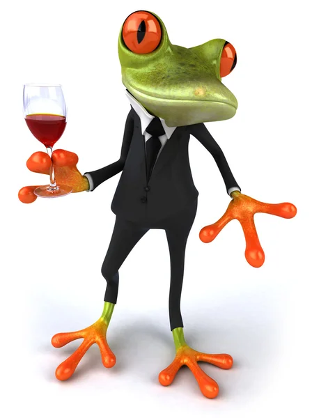 Kurbağa ve şarap 3d — Stok fotoğraf