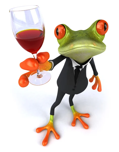 Frog and wine 3d — Stock Photo, Image
