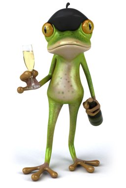 French frog with bottle and glass of champaigne 3d clipart
