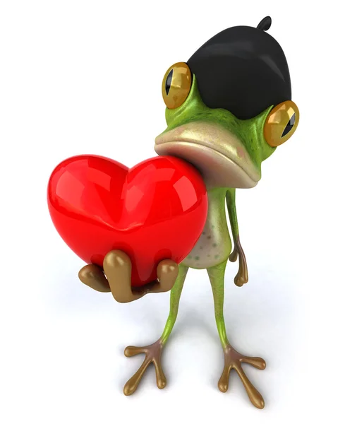 Французький жаба проведення червоний серце 3d — стокове фото